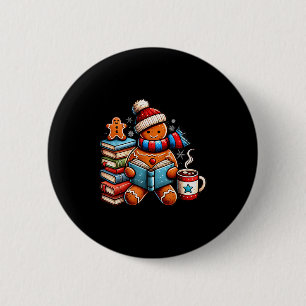 Gingerbread Reading Book Lovers Christmas Bookworm 6 Cm Round Badge
