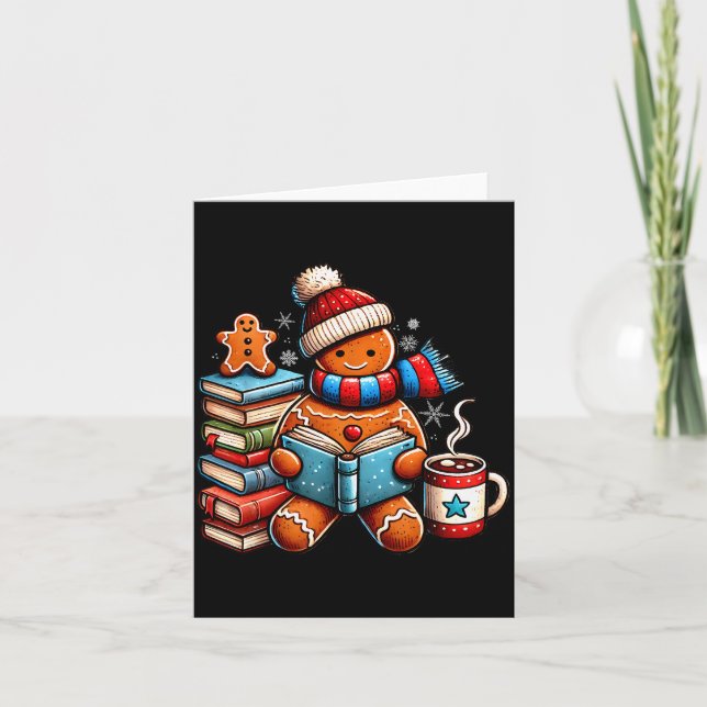 Gingerbread Reading Book Lovers Christmas Bookworm Card (Front)