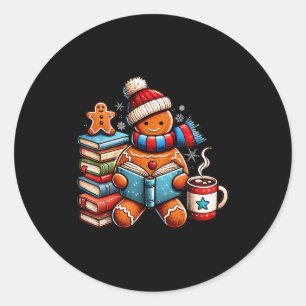Gingerbread Reading Book Lovers Christmas Bookworm Classic Round Sticker