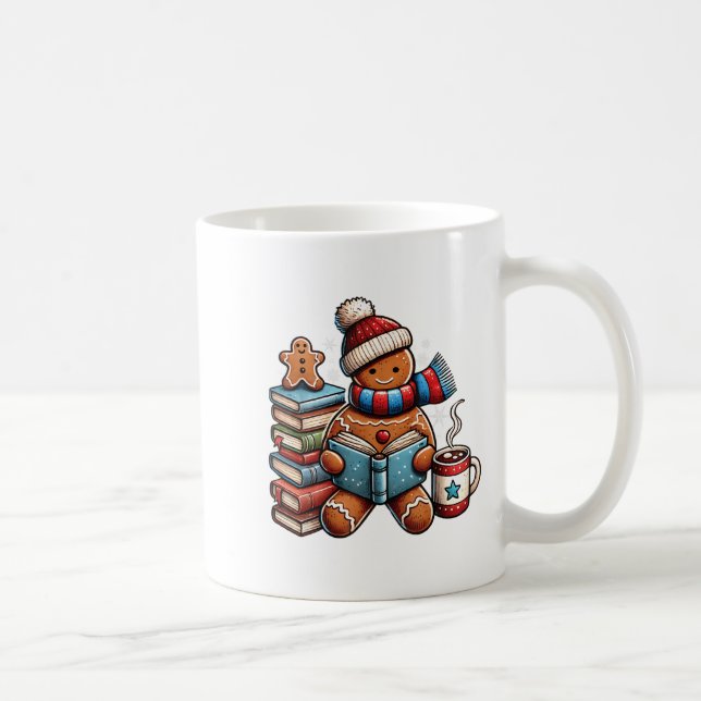 Gingerbread Reading Book Lovers Christmas Bookworm Coffee Mug (Right)