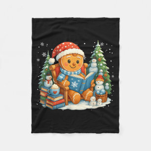 Gingerbread Reading Book Lovers Christmas Bookworm Fleece Blanket