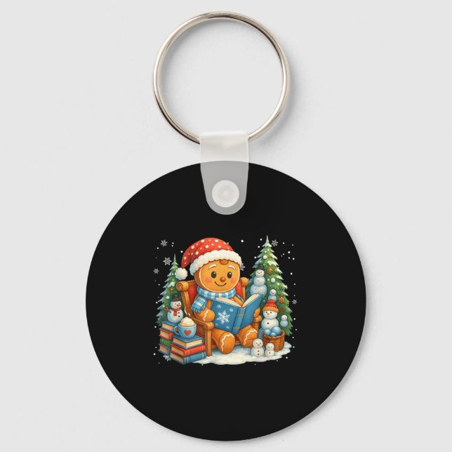Gingerbread Reading Book Lovers Christmas Bookworm Key Ring (Front)