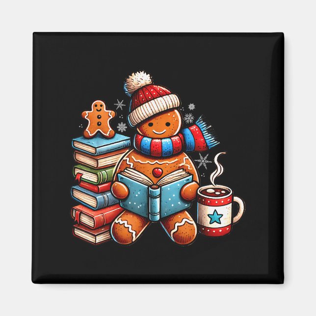Gingerbread Reading Book Lovers Christmas Bookworm Magnet (Front)