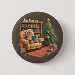 Gingerbread Reading Books Christmas Teacher  6 Cm Round Badge