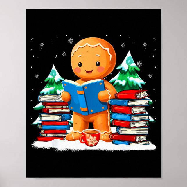 Gingerbread Reading Books Librarians Merry Christm Poster (Front)