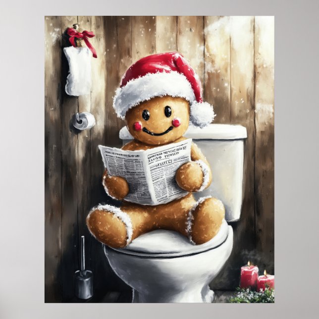 Gingerbread Reading on the Toilet Funny Christmas  Poster (Front)