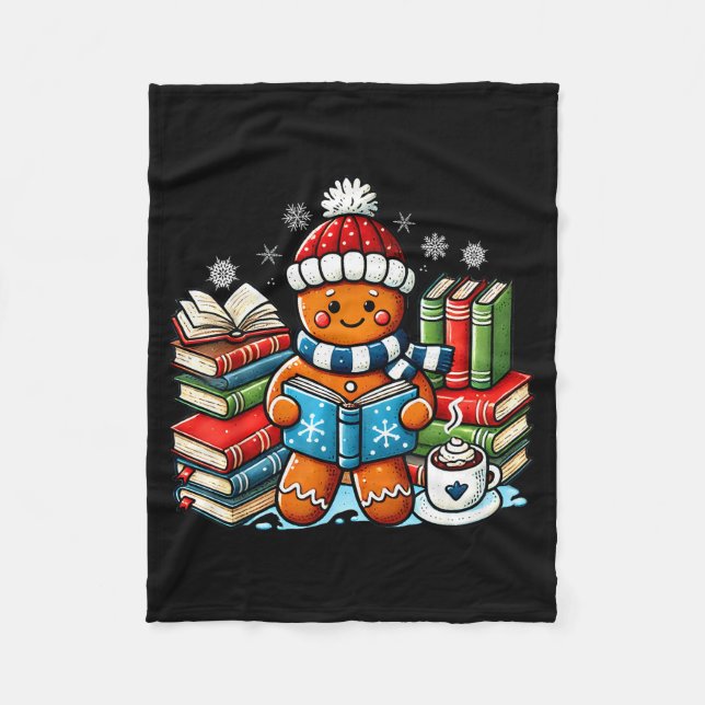 Gingerbread Reading Teacher Bookish Library Kids U Fleece Blanket (Front)