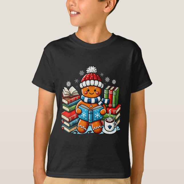 Gingerbread Reading Teacher Bookish Library Kids U T-Shirt (Front)