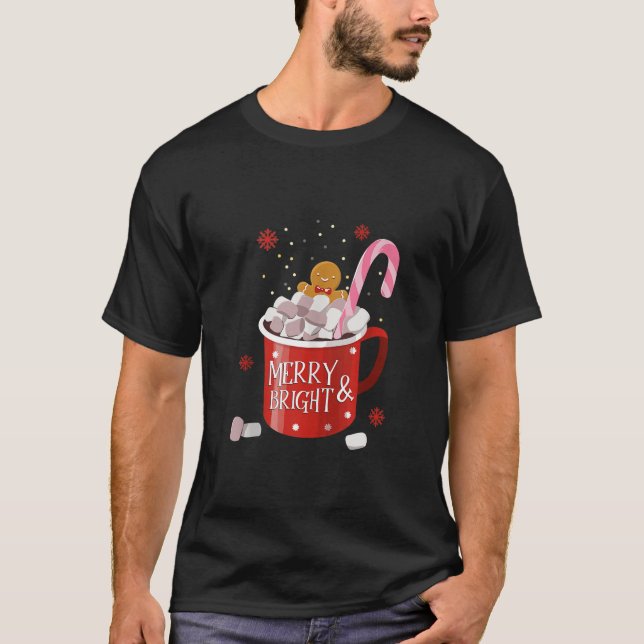Gingerbread Retro Merry And Bright Christmas Drink T-Shirt (Front)