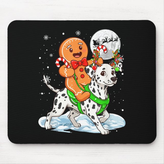 Gingerbread Ridding Dalmatian Reindeer Christmas B Mouse Mat (Front)