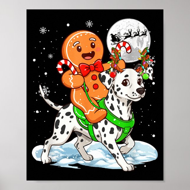 Gingerbread Ridding Dalmatian Reindeer Christmas B Poster (Front)
