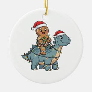 Gingerbread Riding A Dinosaur Santa Christmas Ceramic Tree Decoration