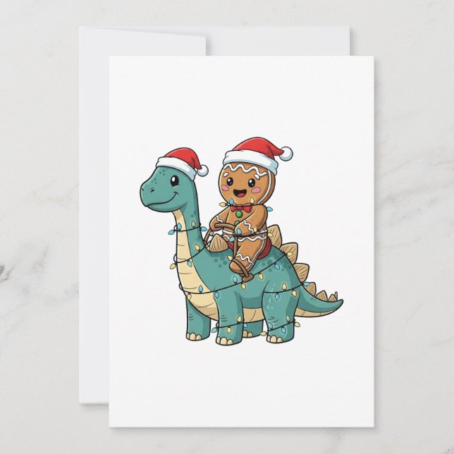 Gingerbread Riding A Dinosaur Santa Christmas  Save The Date (Front)
