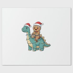 Gingerbread Riding A Dinosaur Santa Christmas Wrapping Paper