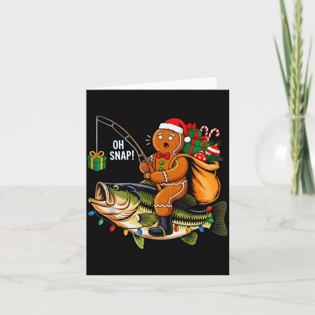 Gingerbread Riding B Fish Christmas Fishing Xmas P Card (Front)