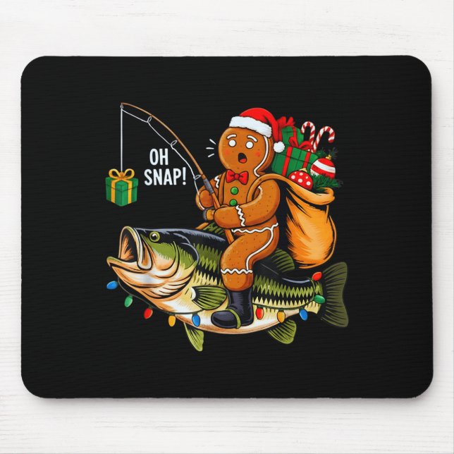 Gingerbread Riding B Fish Christmas Fishing Xmas P Mouse Mat (Front)