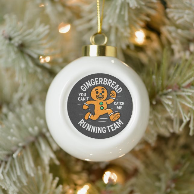 Gingerbread Running Team Ceramic Ball Christmas Ornament (Tree)