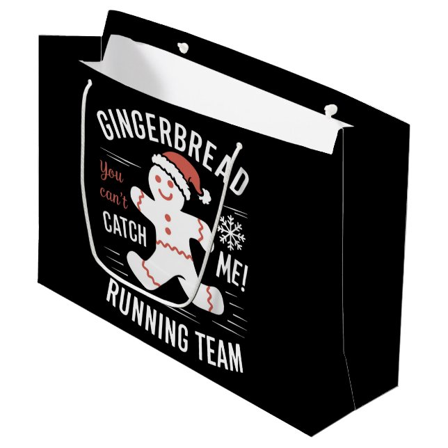 Gingerbread Running Team Christmas Humour Large Gift Bag (Front Angled)
