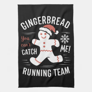 Gingerbread Running Team Christmas Humour Tea Towel