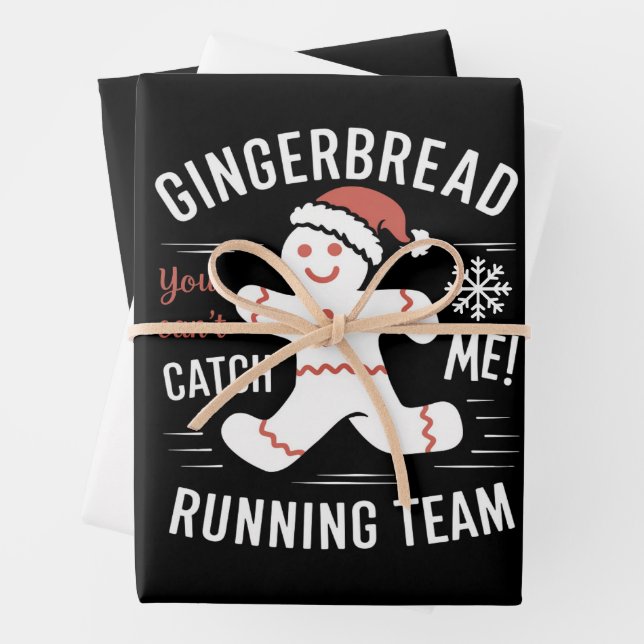 Gingerbread Running Team Christmas Humour Wrapping Paper Sheet (In situ)