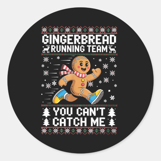 Gingerbread Running Team Christmas Run Runner Funn Classic Round Sticker (Front)