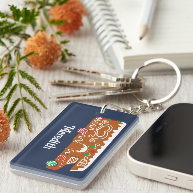 Gingerbread RV Class C Camper Photo Christmas Key Ring (Front Right)