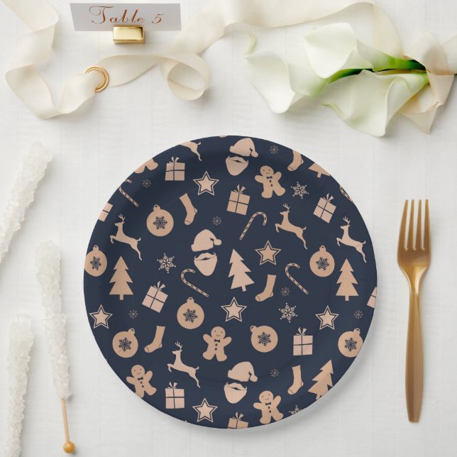 Gingerbread, Santa, and Christmas Tree Pattern Paper Plate (Wedding)
