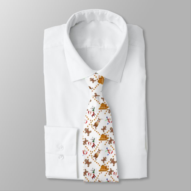 Gingerbread Santa and Snowmen Christmas Tie (Tied)