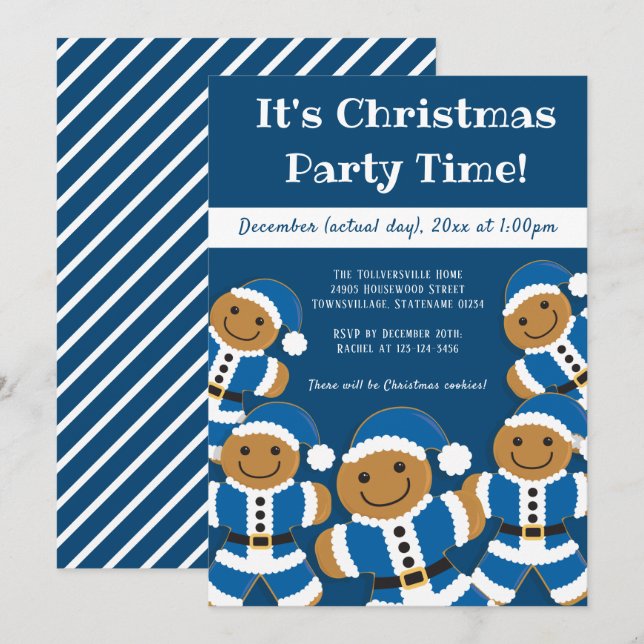 Gingerbread Santa Blue | Christmas Party Invitation (Front/Back)