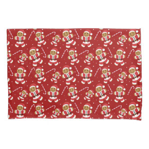 Gingerbread Santa Candy Cane Pattern Red Christmas Pillowcase