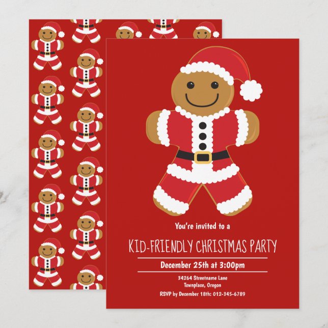 Gingerbread Santa Christmas Party Invitation (Front/Back)