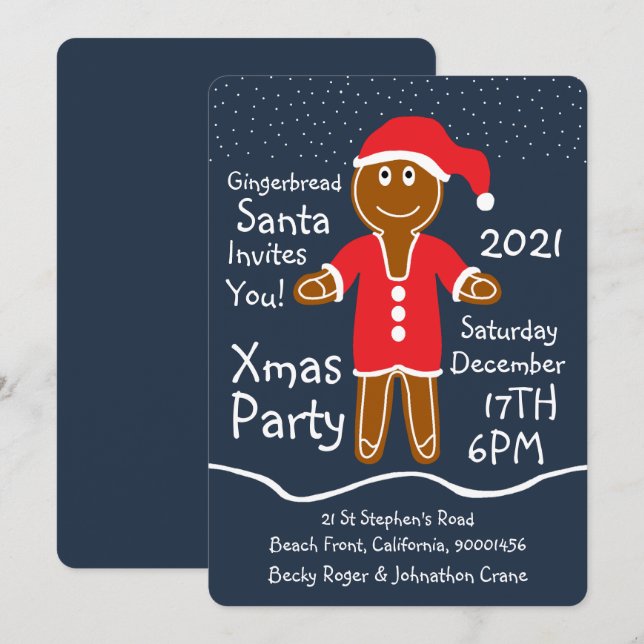 Gingerbread Santa Christmas Party Invitation (Front/Back)