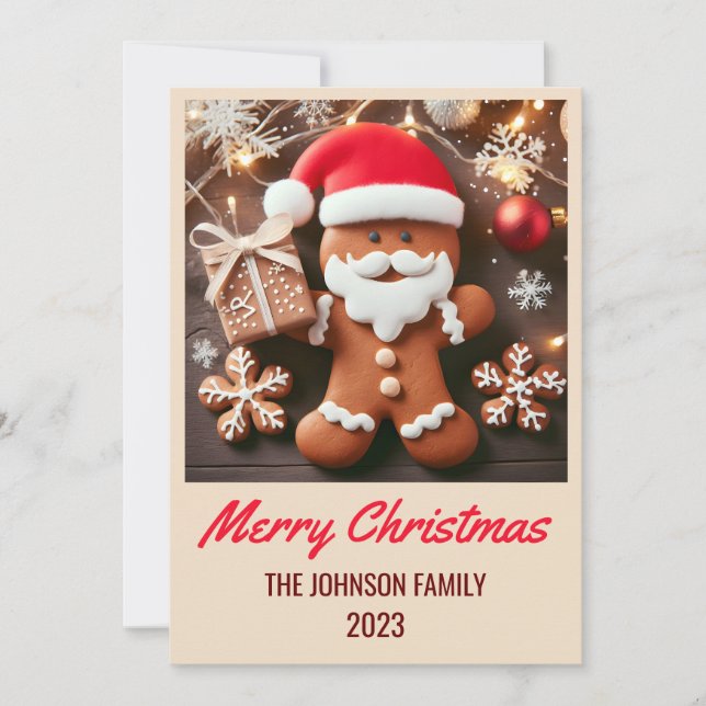 Gingerbread Santa Claus - Merry Christmas Holiday Card (Front)