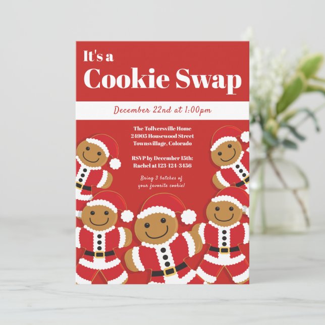 Gingerbread Santa Cookie Swap Holiday Party Invitation (Standing Front)