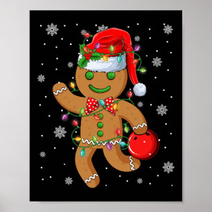 Gingerbread Santa Hat Playing Bowling Christmas Tr Poster