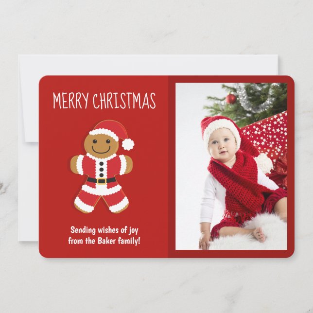 Gingerbread Santa Photo Christmas Flat Card (Front)