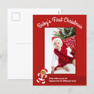 Gingerbread Santa Red Photo Baby First Christmas Holiday Postcard