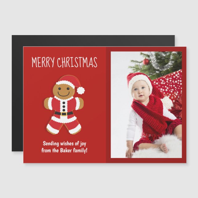 Gingerbread Santa Red Photo Christmas Card Magnet (Front/Back)