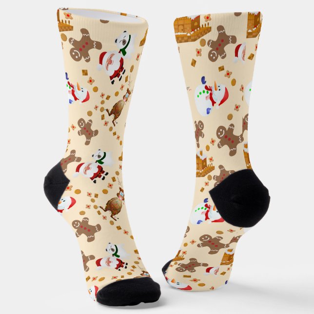 Gingerbread, Santa, Snowman Christmas Socks (Angled)