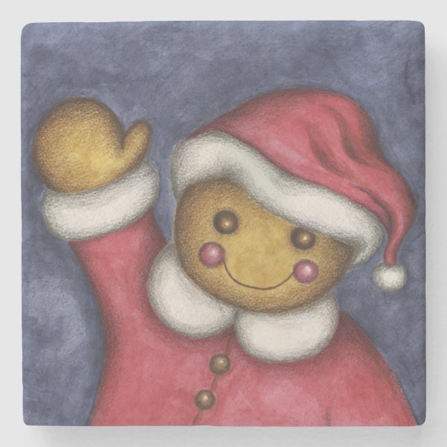 Gingerbread Santa Stone Coaster (Front)