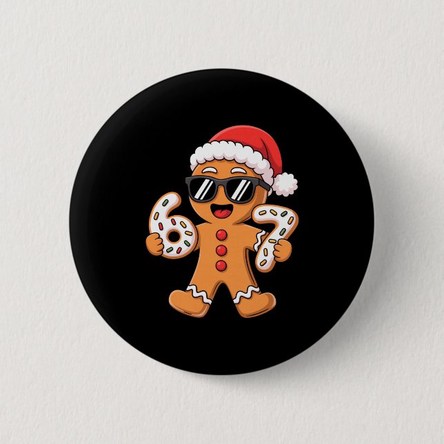 Gingerbread Santa With Sungles Holding 67 Cookies  6 Cm Round Badge (Front)