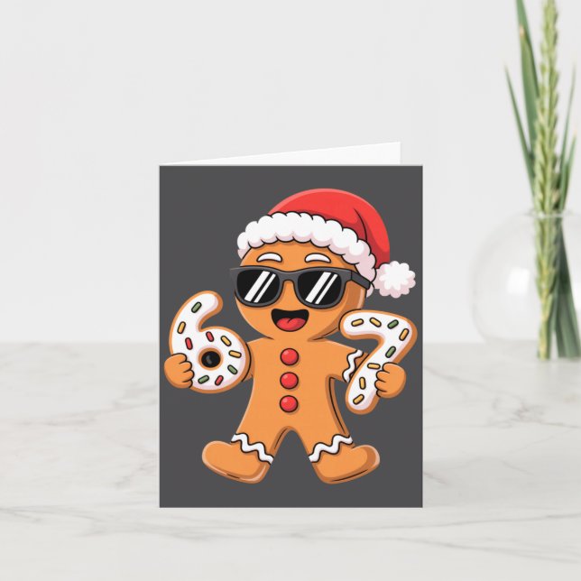 Gingerbread Santa With Sungles Holding 67 Cookies  Card (Front)