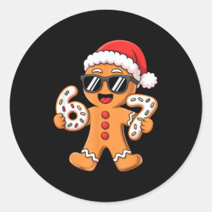 Gingerbread Santa With Sungles Holding 67 Cookies Classic Round Sticker
