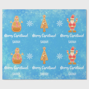 Gingerbread Santa Xmas Tree Snowman Personalise Wrapping Paper