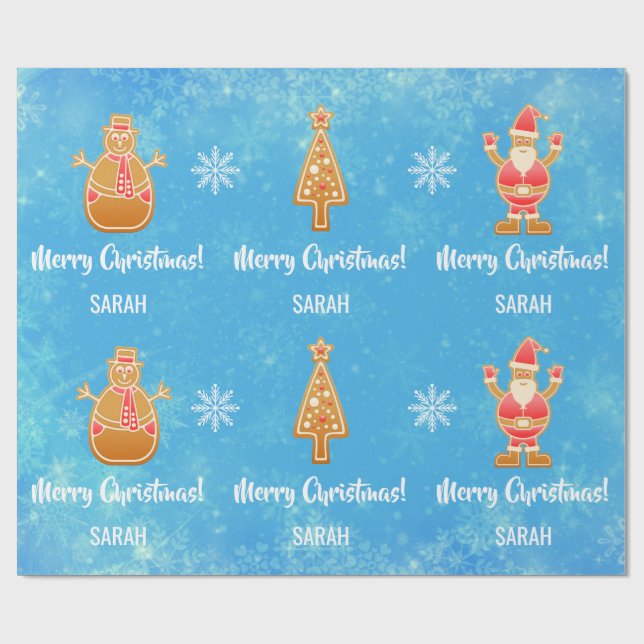 Gingerbread Santa Xmas Tree Snowman Personalise Wrapping Paper (Flat)