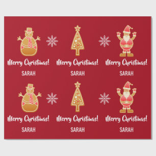 Gingerbread Santa Xmas Tree Snowman Personalise Wrapping Paper