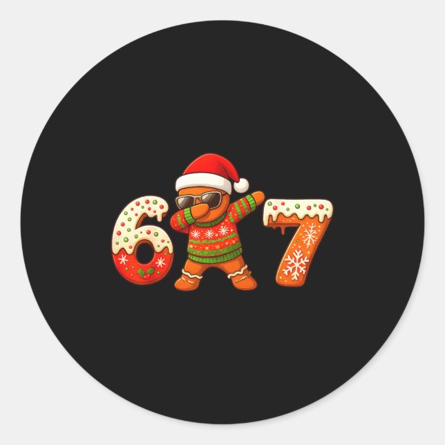 Gingerbread Six Seven 67 Ice Cream Drip Christmas  Classic Round Sticker (Front)