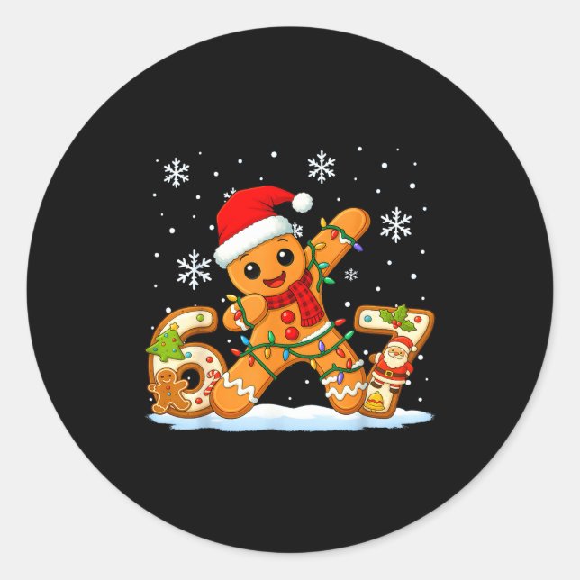Gingerbread Six Seven 67 Meme 6 7 Funny Christmas  Classic Round Sticker (Front)