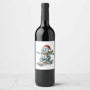 Gingerbread Skateboarder Christmas 2026 Holiday Wine Label