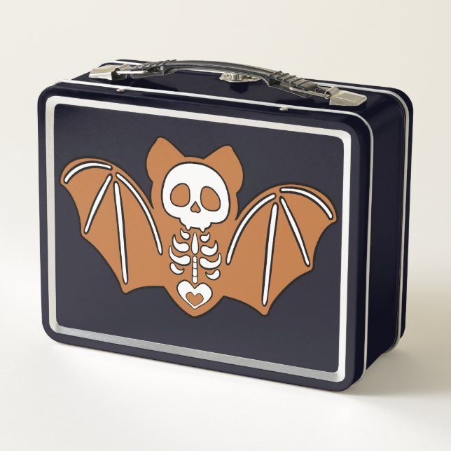 Gingerbread Skeleton Bat Metal Lunch Box (Back)